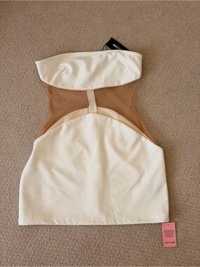 Strapless White & Nude Mesh Mini Dress